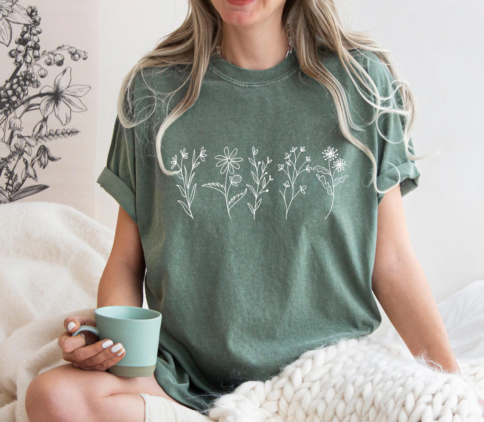 Minimalist Wildflower Line Art Shirt