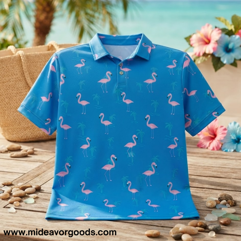 9 Adam Sandler Inspired Flamingo Print Polo Shirt – image 2 of 3